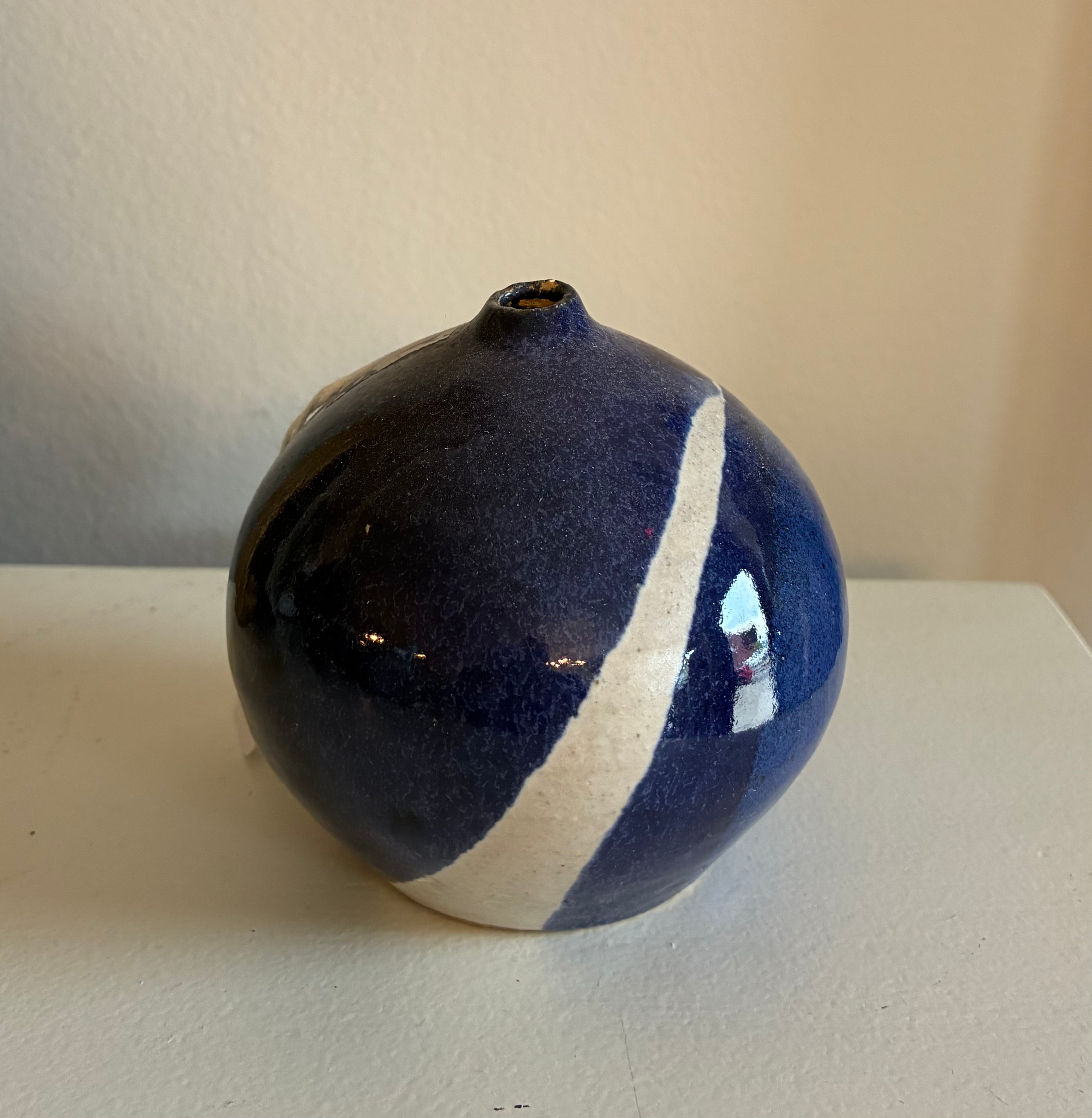 Small Round Ceramic Blue Vase