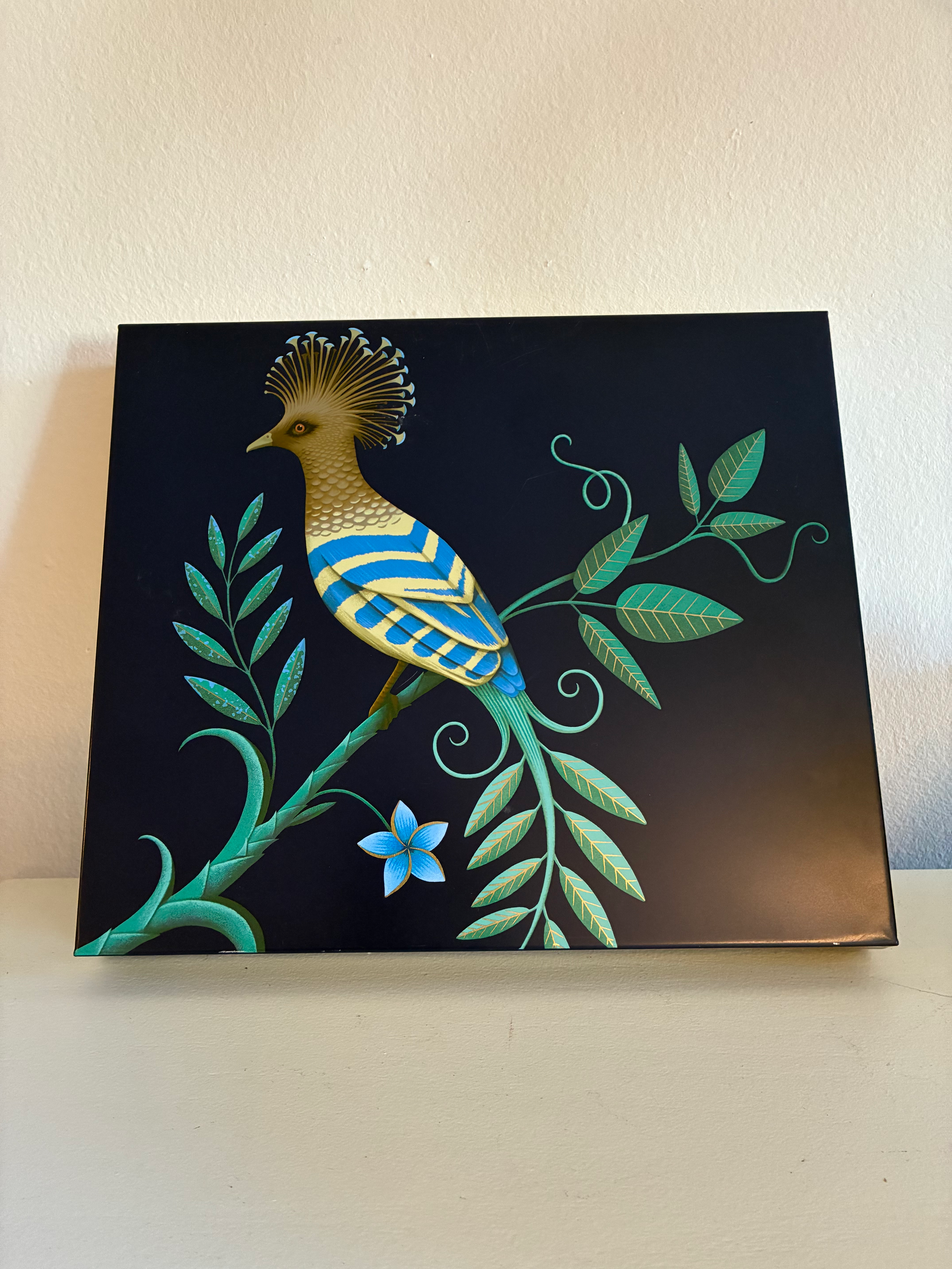 Blue Metal Gift Box with Bird