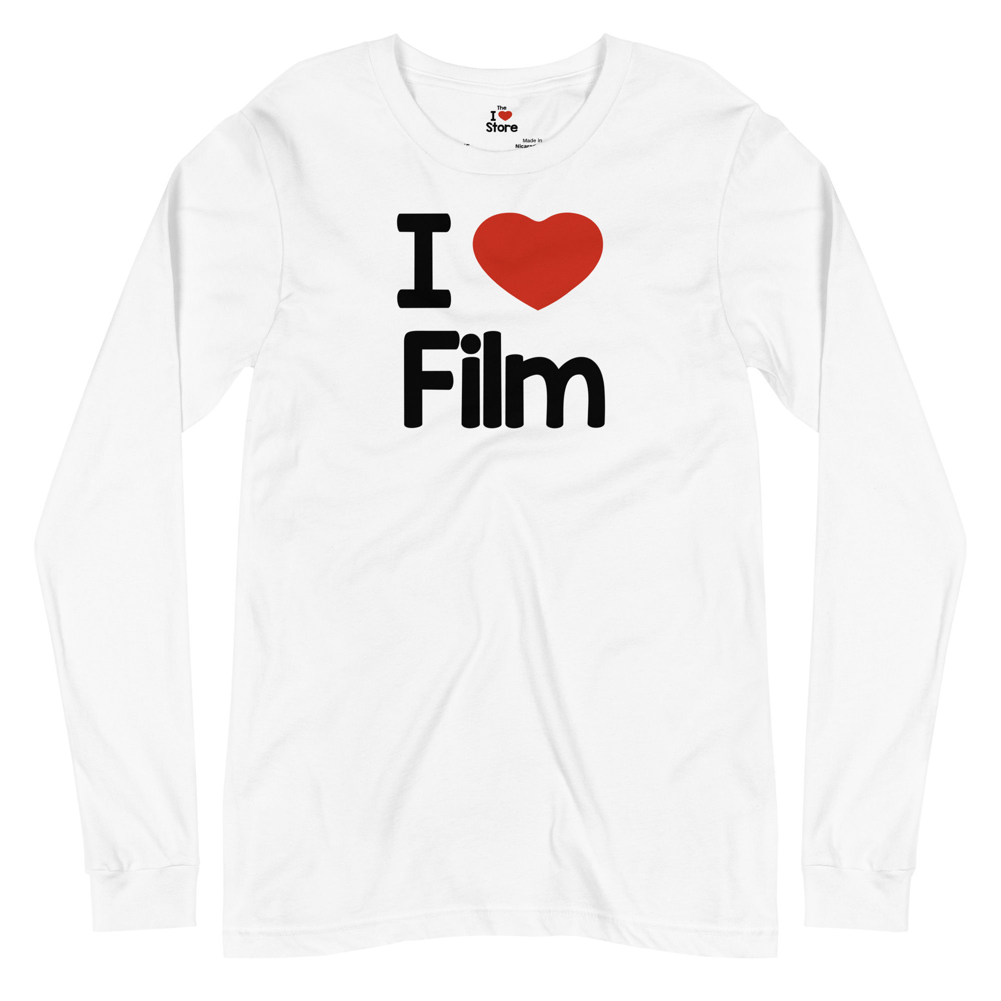 I Love Film T-shirt Long Sleeve White Front View Logo Center Chest