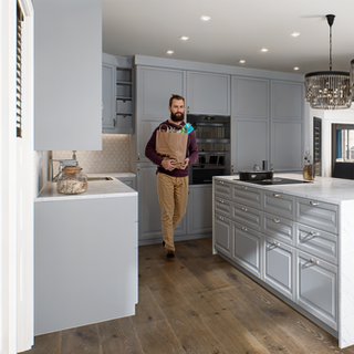 3d visualisering av et kjøkken i en privat enebolig