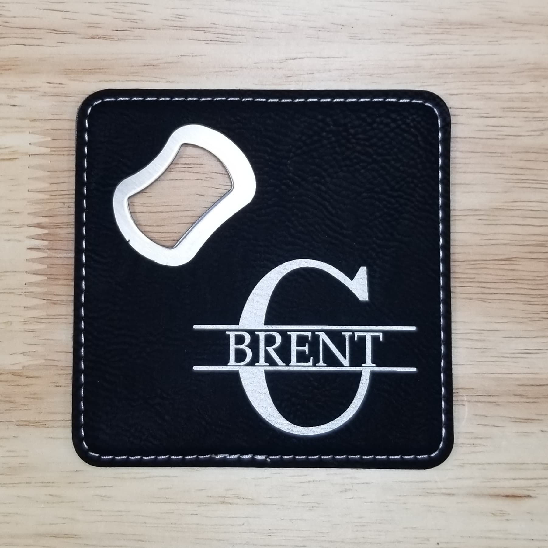 Monogram Bottle Opener Coaster- Leatherette- Case of 6