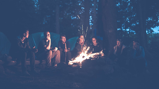Storytelling around a campfire