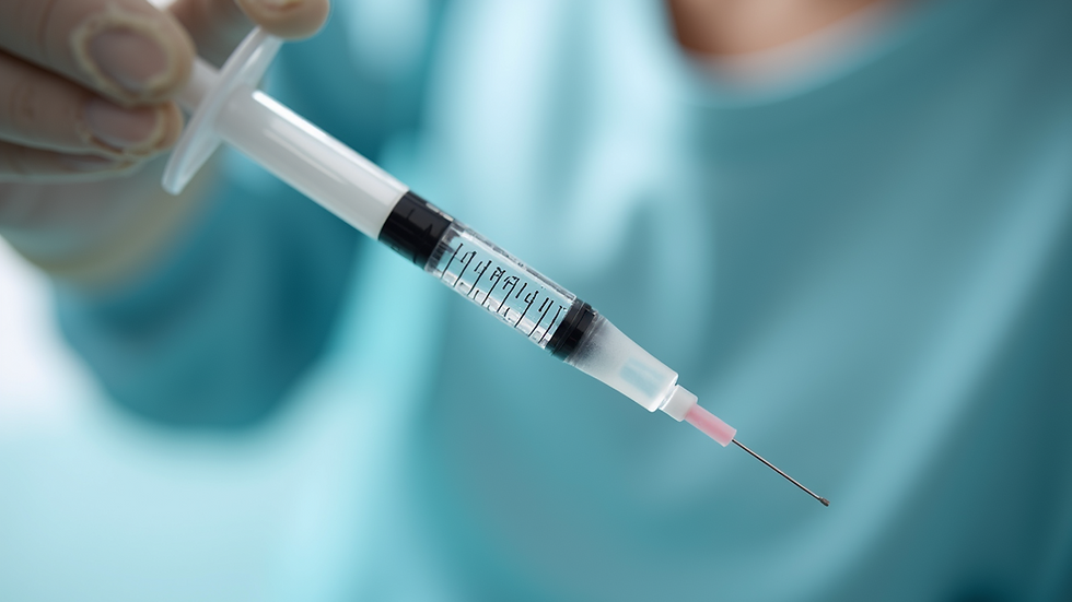 High angle view of a syringe filled with dermal filler in an aesthetic clinic