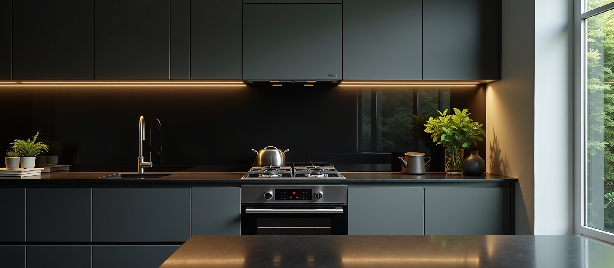 beautiful dark modern kitchen