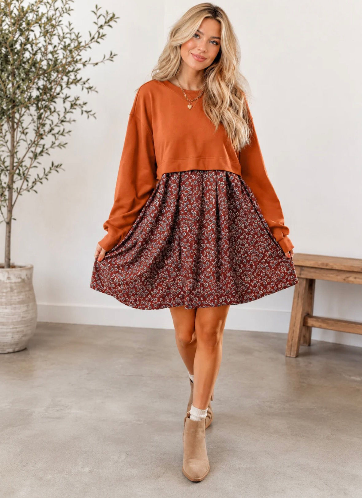 Orange Floral Mini Dress