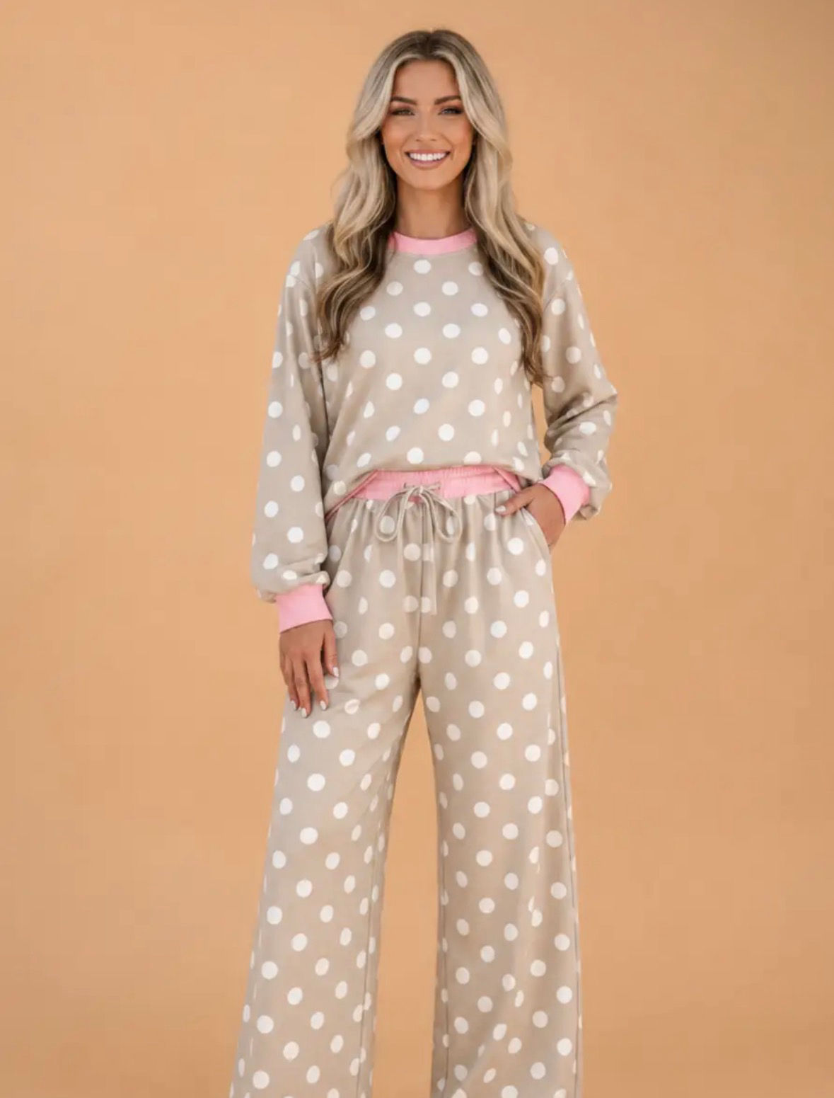 Polka Dot Long Sleeve Top & Pants Set