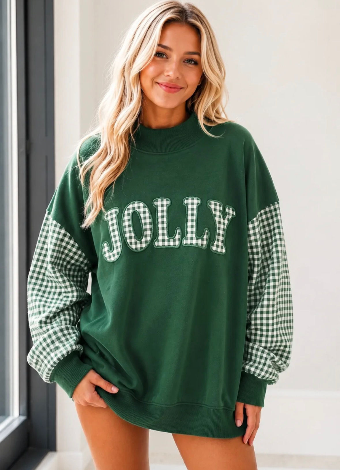 Gingham Plaid Oversized Pullover