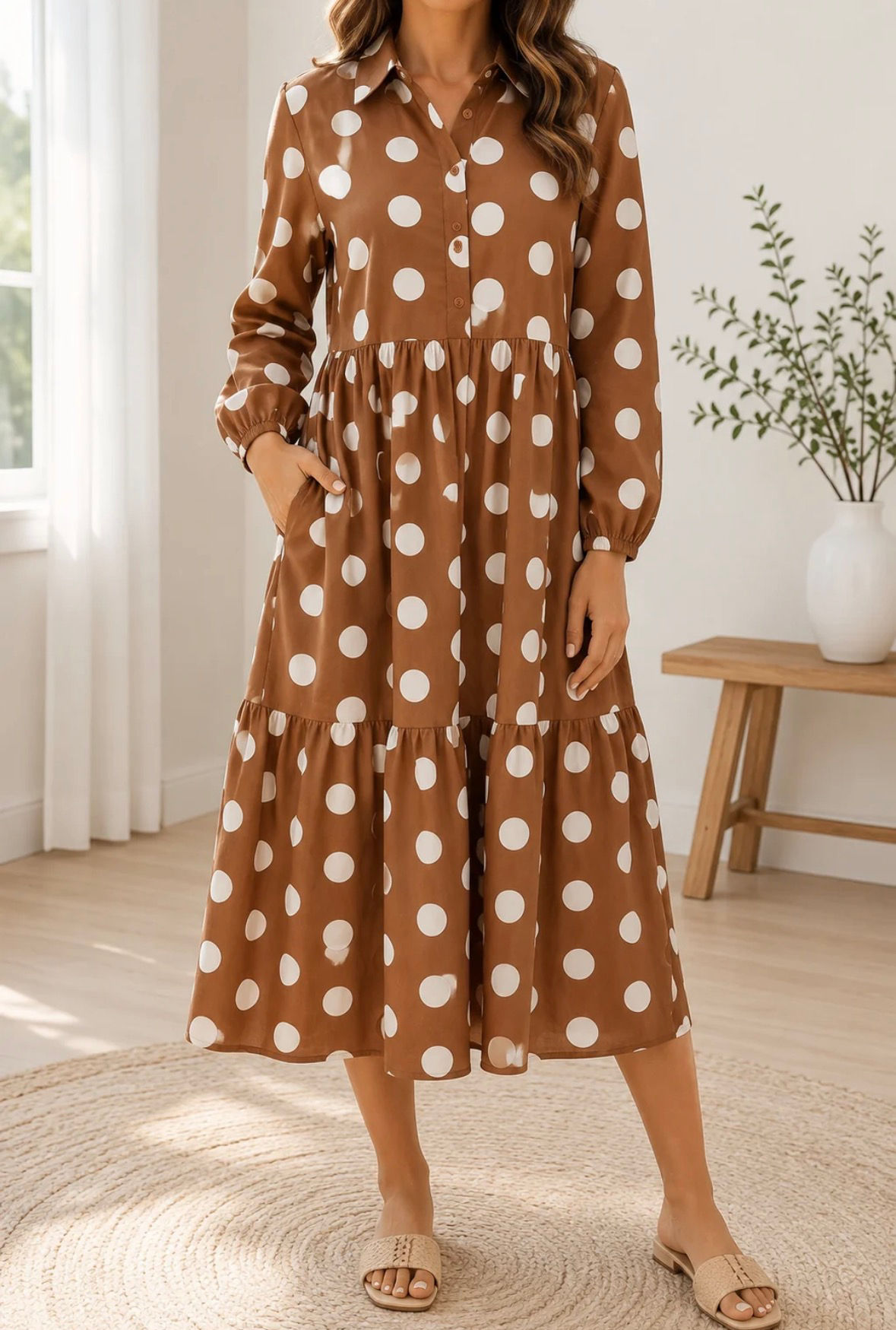 Brown Polka Dot Shift Dress
