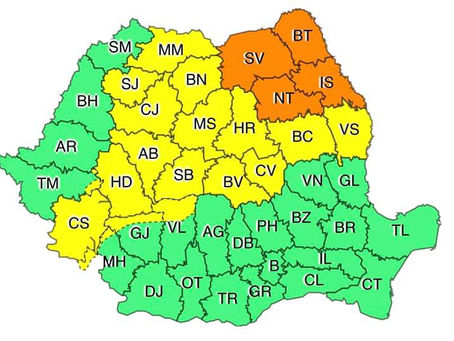 COD GALBEN de ploi abundente până duminică în județul Hunedoara