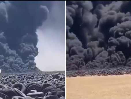 VIDEO. A luat foc cel mai mare depozit de anvelope uzate din lume