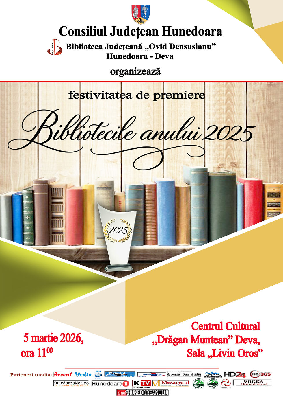 Bibliotecile anului 2025, premierea excelenței în cultura hunedoreană la Deva