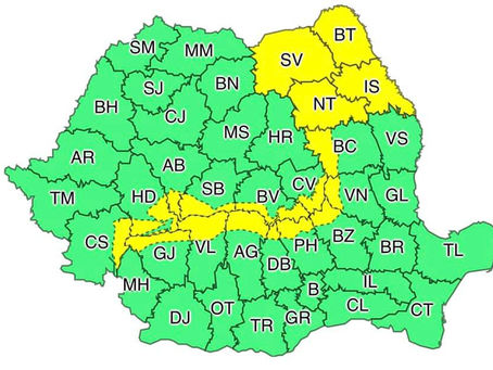 Cod galben de vânt puternic în sudul județului
