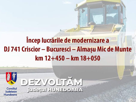 Încep lucrările de modernizare a 𝗗𝗝 𝟳𝟰𝟭 Criscior – Bucuresci – Almașu Mic de Munte