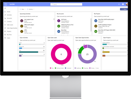 A mockup showing SoCRM running on a desktop computer.