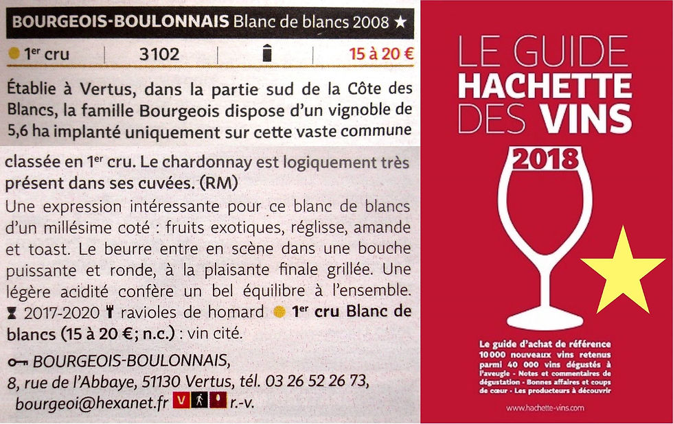 Commentaires Guide Hachette des vins 2018, Champagne Bourgeois-Boulonnais