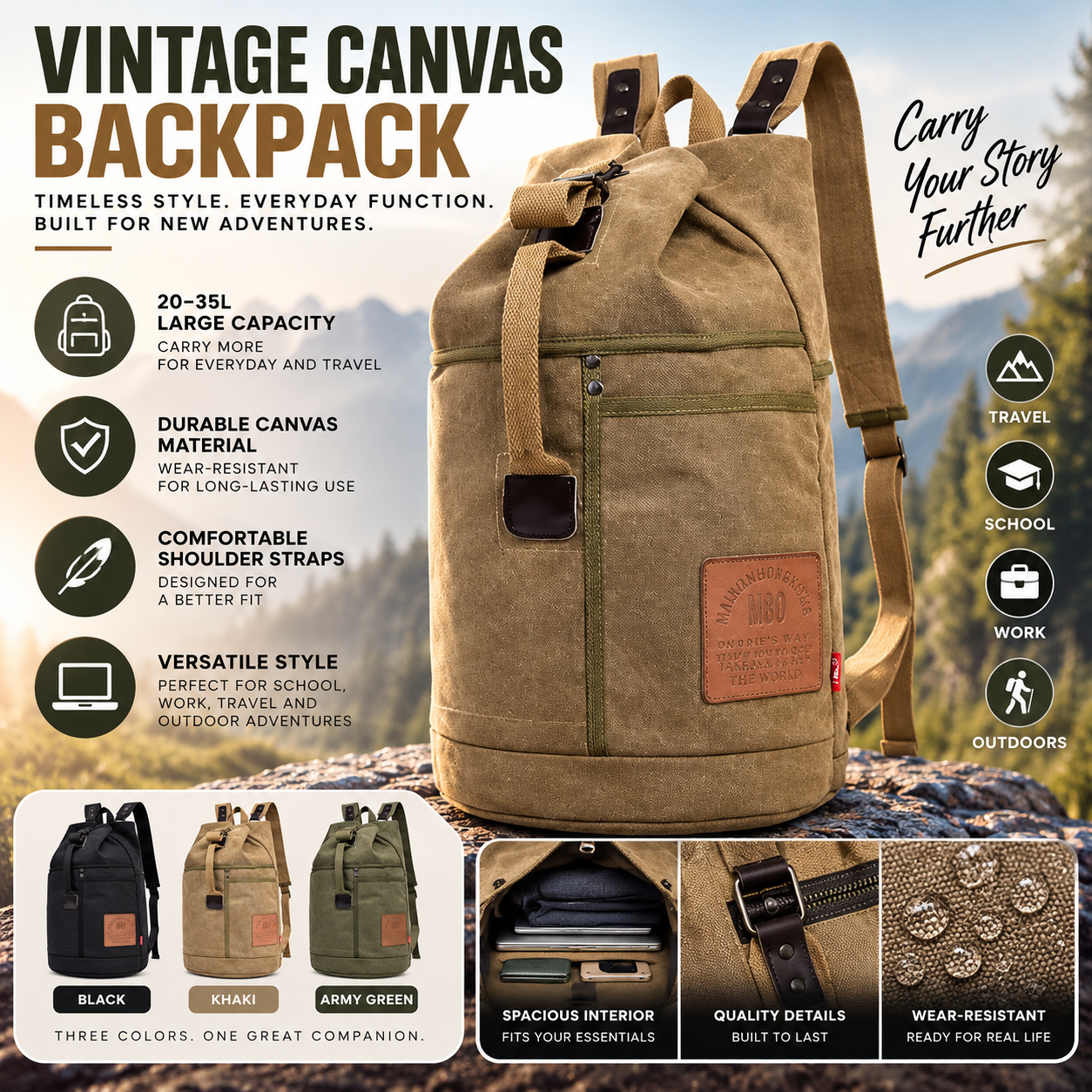 VINTAGE CANVAS DRAWSTRING BACKPACK