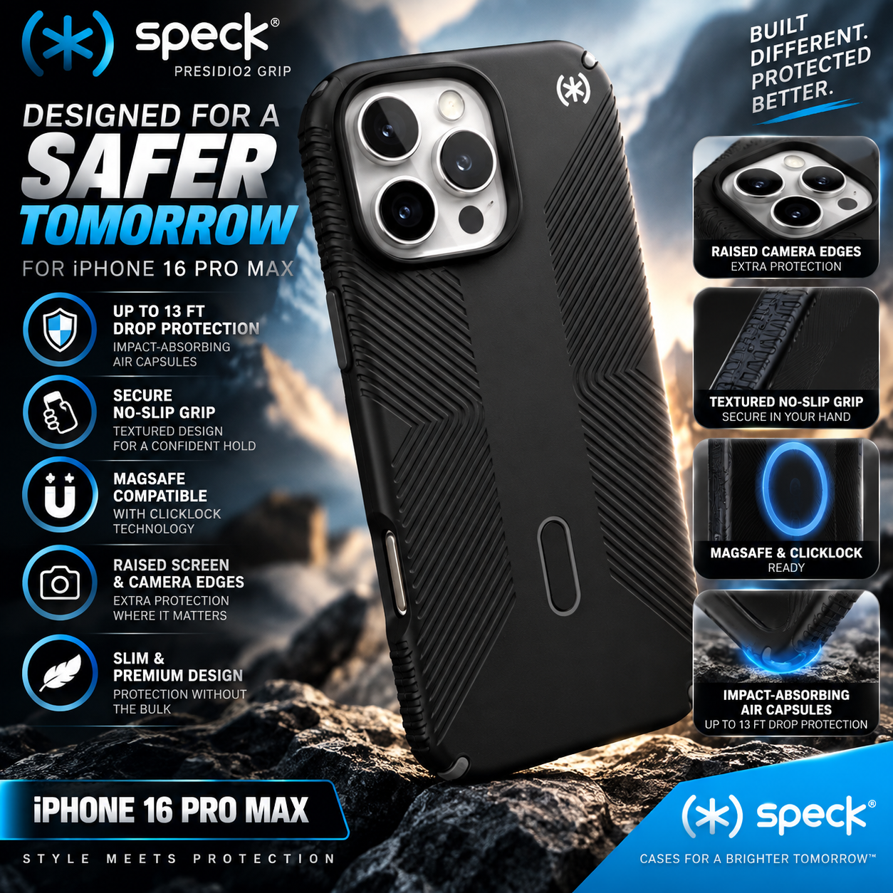 Speck Presidio2 Grip Case for iPhone 16 Pro Max — MagSafe + ClickLock