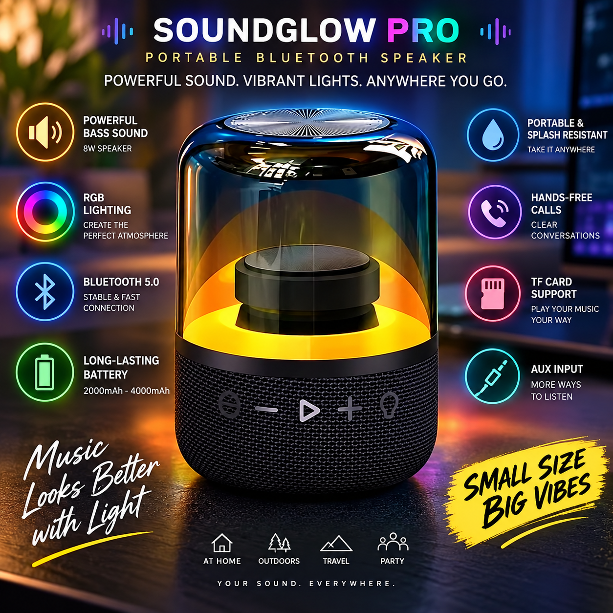 Portable RGB Bass Speaker – Wireless Sound & Color Light Experience