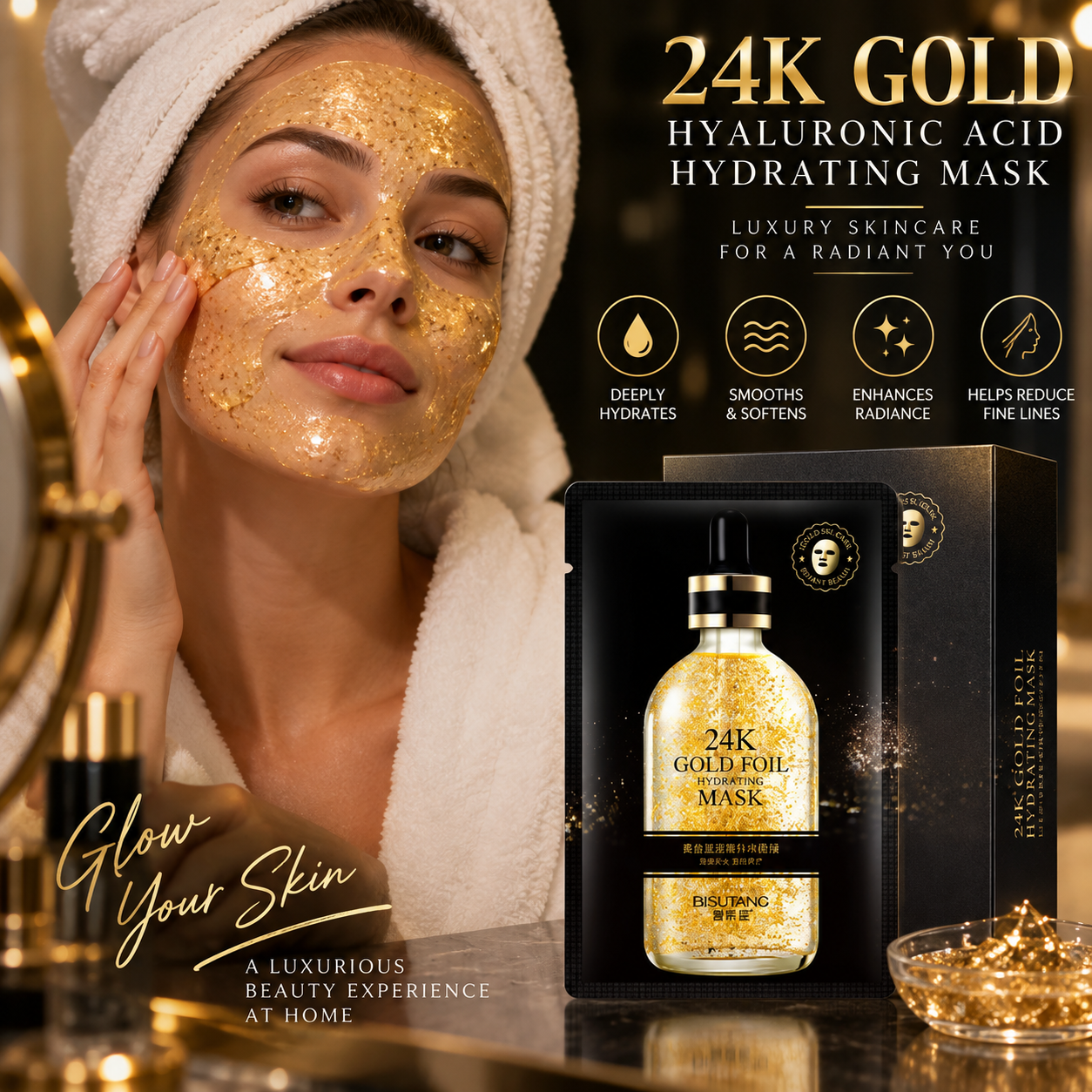 ✨ 24K GOLD HYALURONIC ACID HYDRATING MASK
