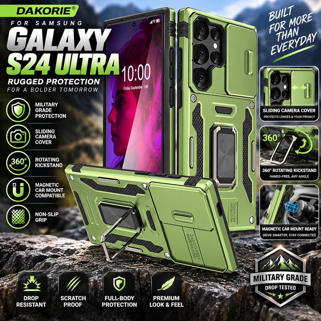 Rugged Protective Case for Samsung Galaxy S24 Ultra — Sliding Camera Cover