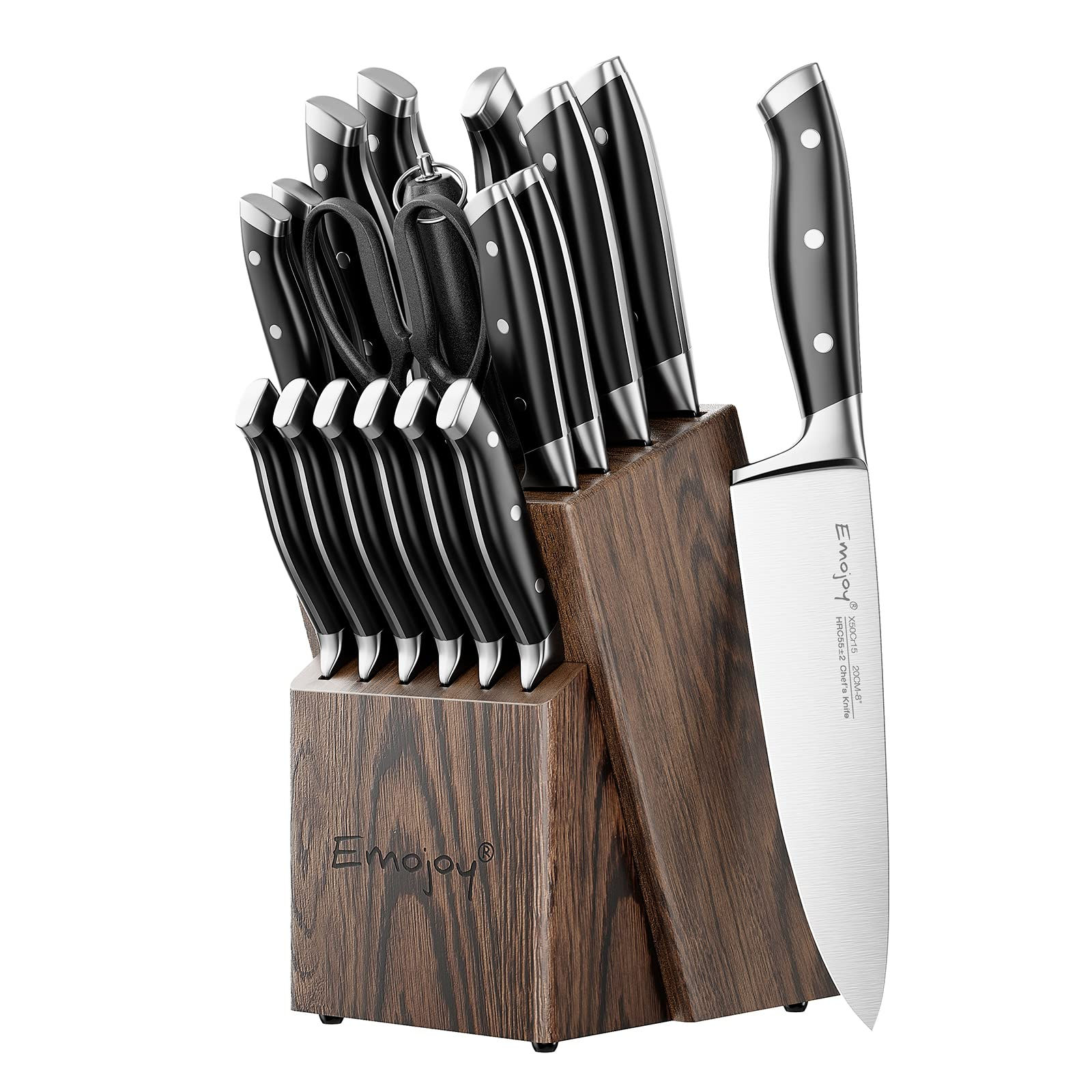 Emojoy Complete Kitchen Knife Set with Wood Block