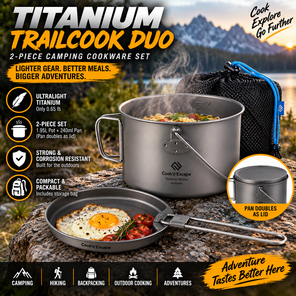 Titanium TrailCook Duo — 2-Piece Ultralight Camping Cookware Set