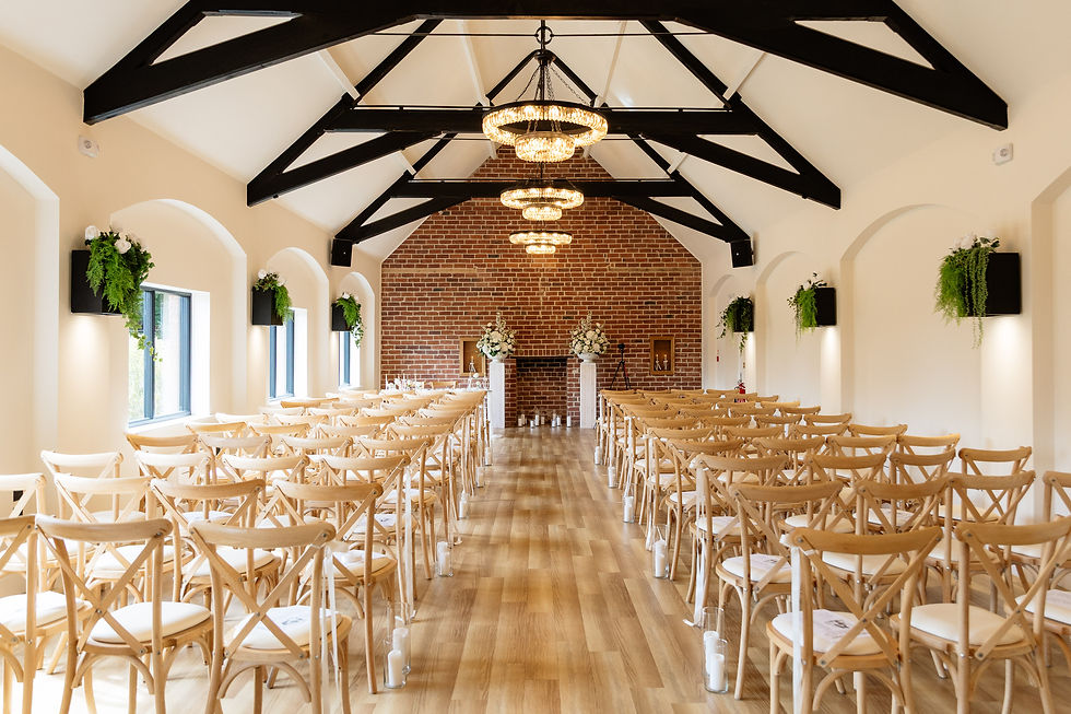 Indoor wedding ceremony at Whistle Barns Derbyshire
