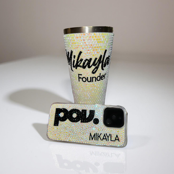 Rhinestone tumbler and rhinestone phone case for Mikayla Nogueira, POV, Point of View Beauty