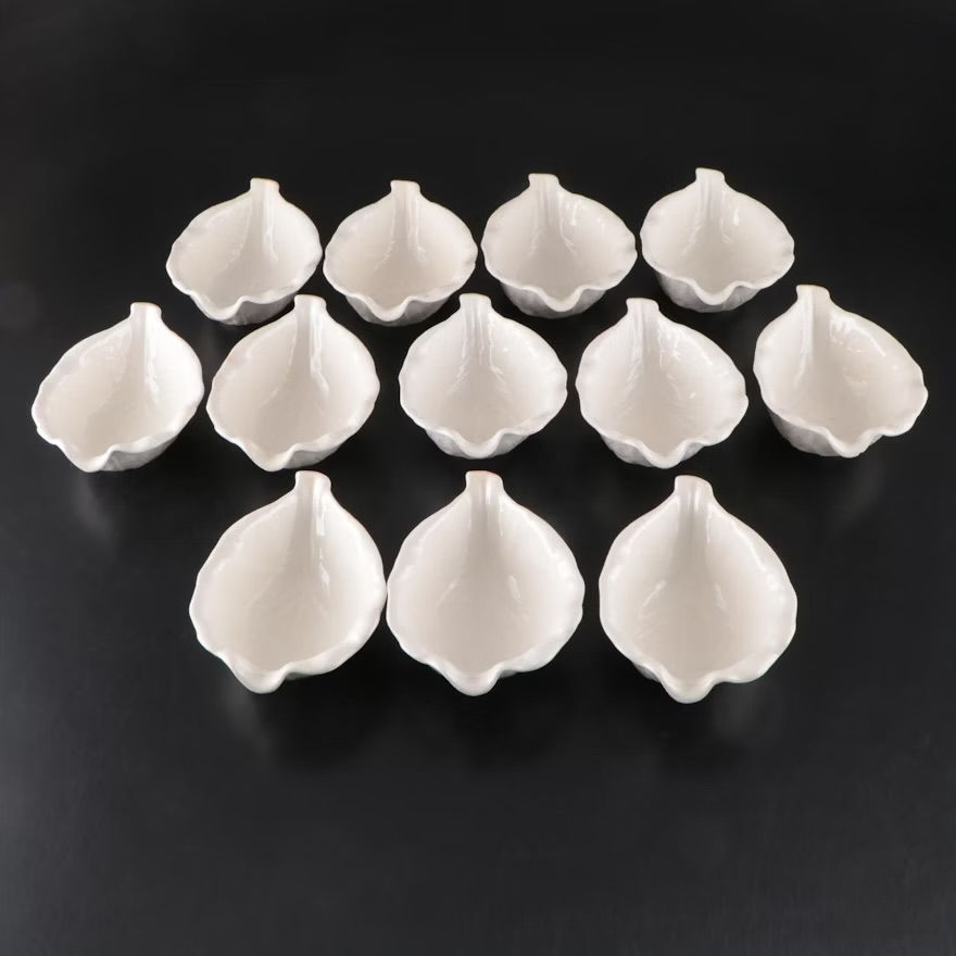 Thumbnail: Vintage Majolica-Style White Cabbage Leaf Dessert Bowls, set of 12