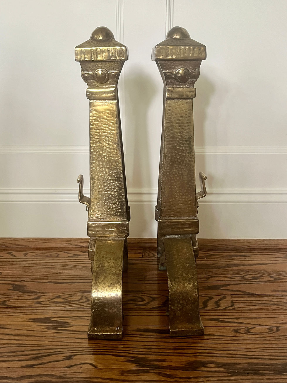 Thumbnail: Antique Arts and Crafts Movement Brass Andirons