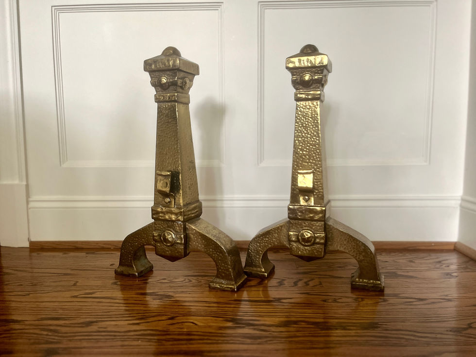 Thumbnail: Antique Arts and Crafts Movement Brass Andirons