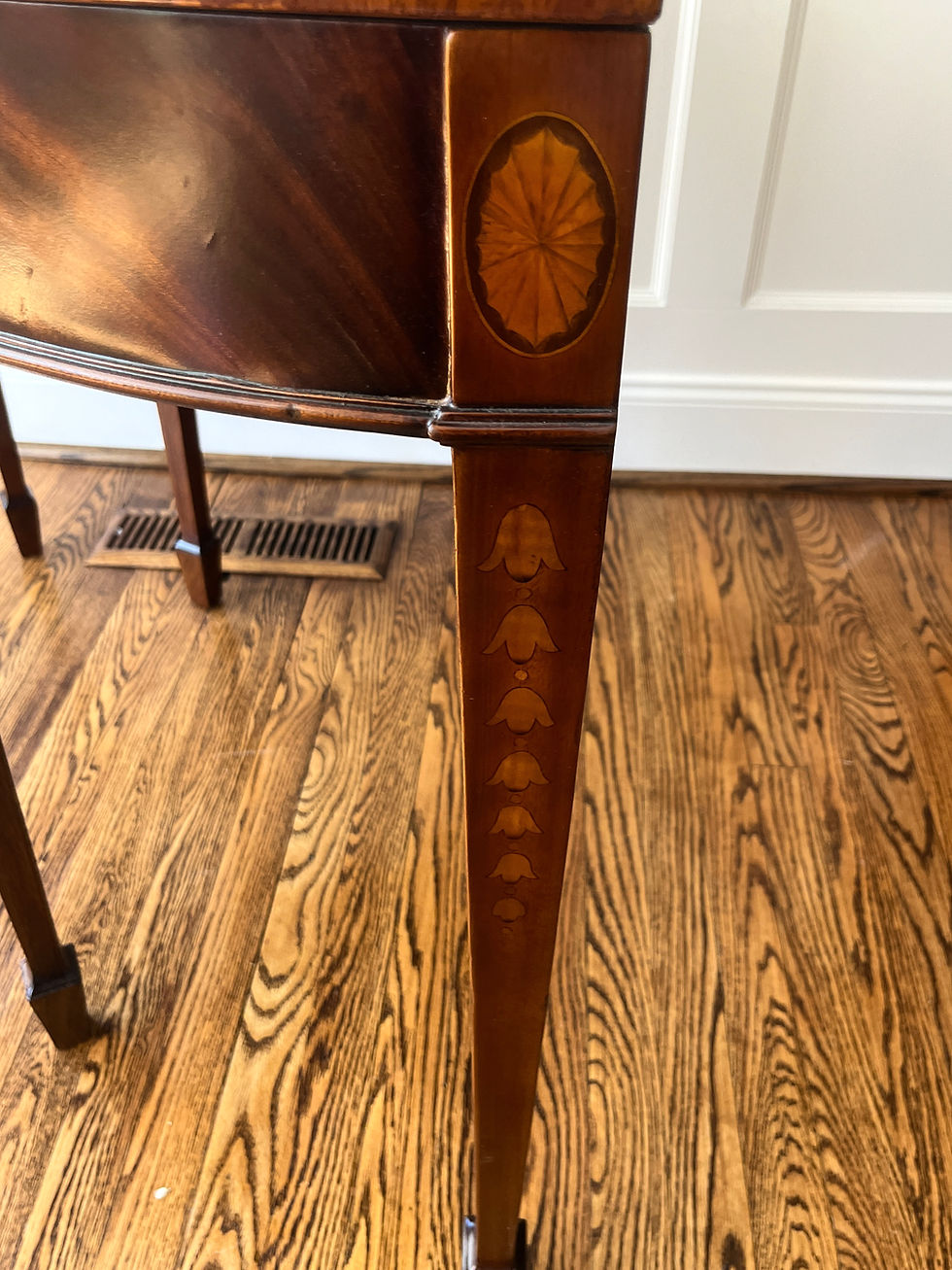 Thumbnail: Pair of Inlaid Demilune Hepplewhite-Style  Console Tables