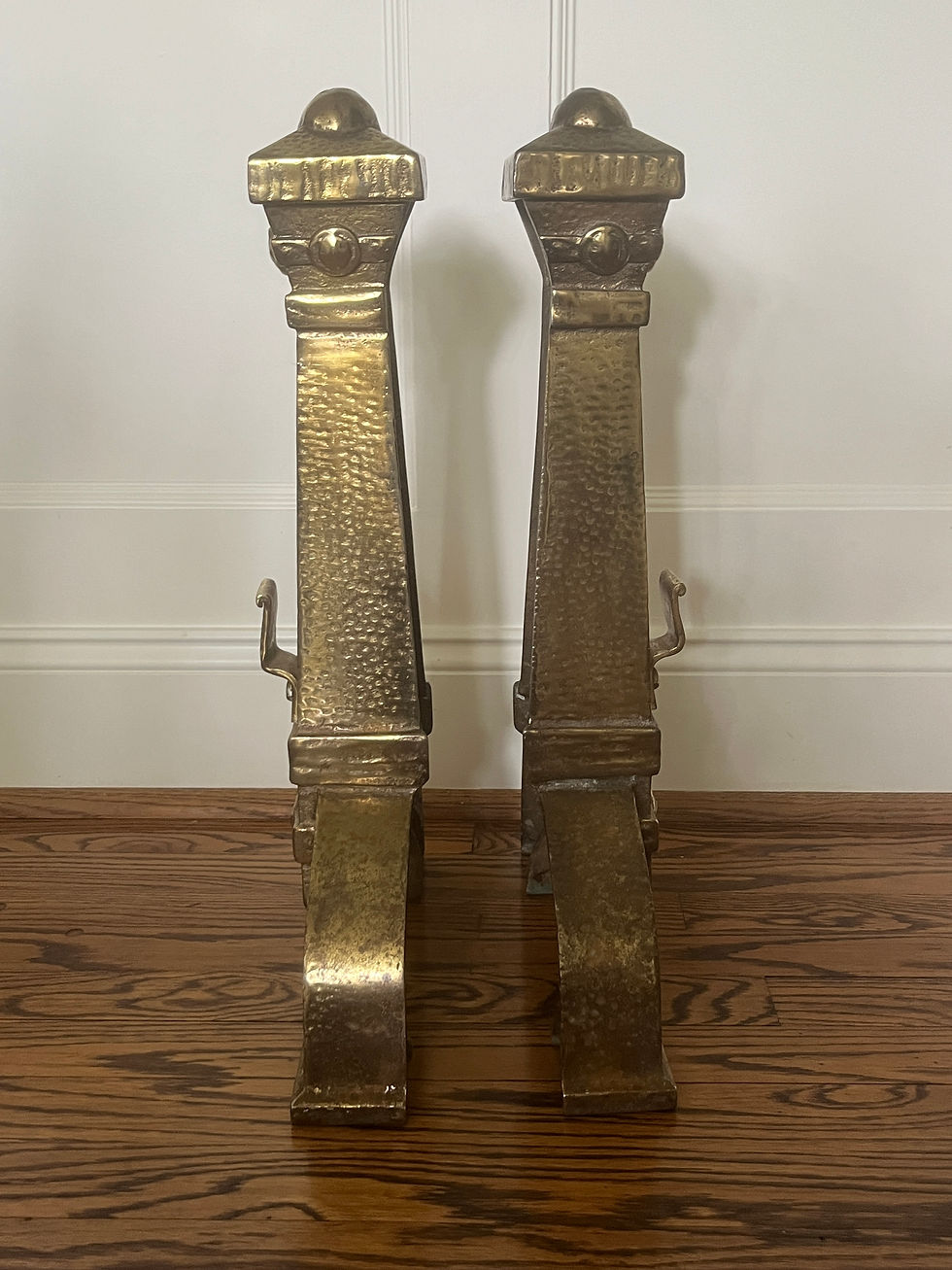 Thumbnail: Antique Arts and Crafts Movement Brass Andirons
