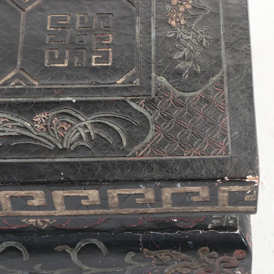 Thumbnail: Mid Century Black Chinoiserie Square Coffee Table by Baker