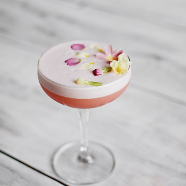 cocktail, pink, fruity, floral, creamy.   