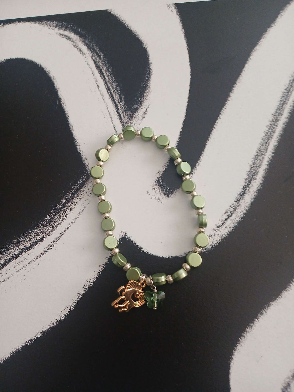 Thumbnail: Pastel light green and darker green with silver color bracelets 