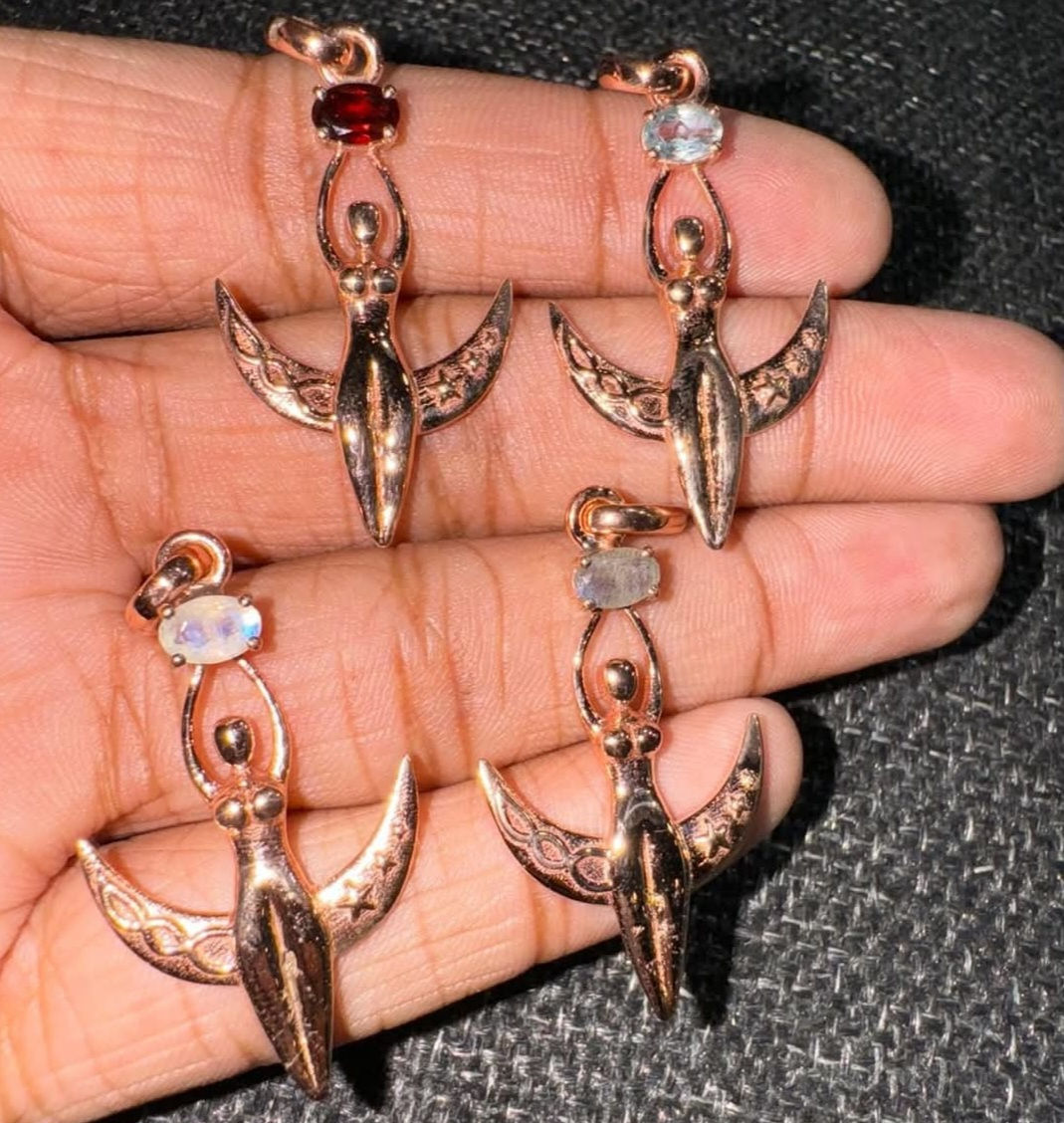Copper Moon and Goddess Pendant with oval stone