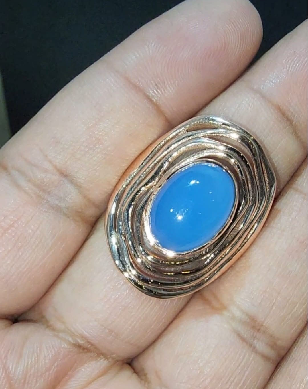 Blue Chalcedony Copper Ring