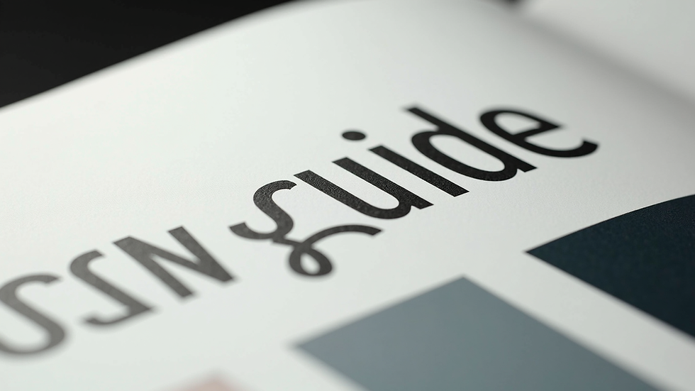 Close-up view of a brand style guide with colours and typography