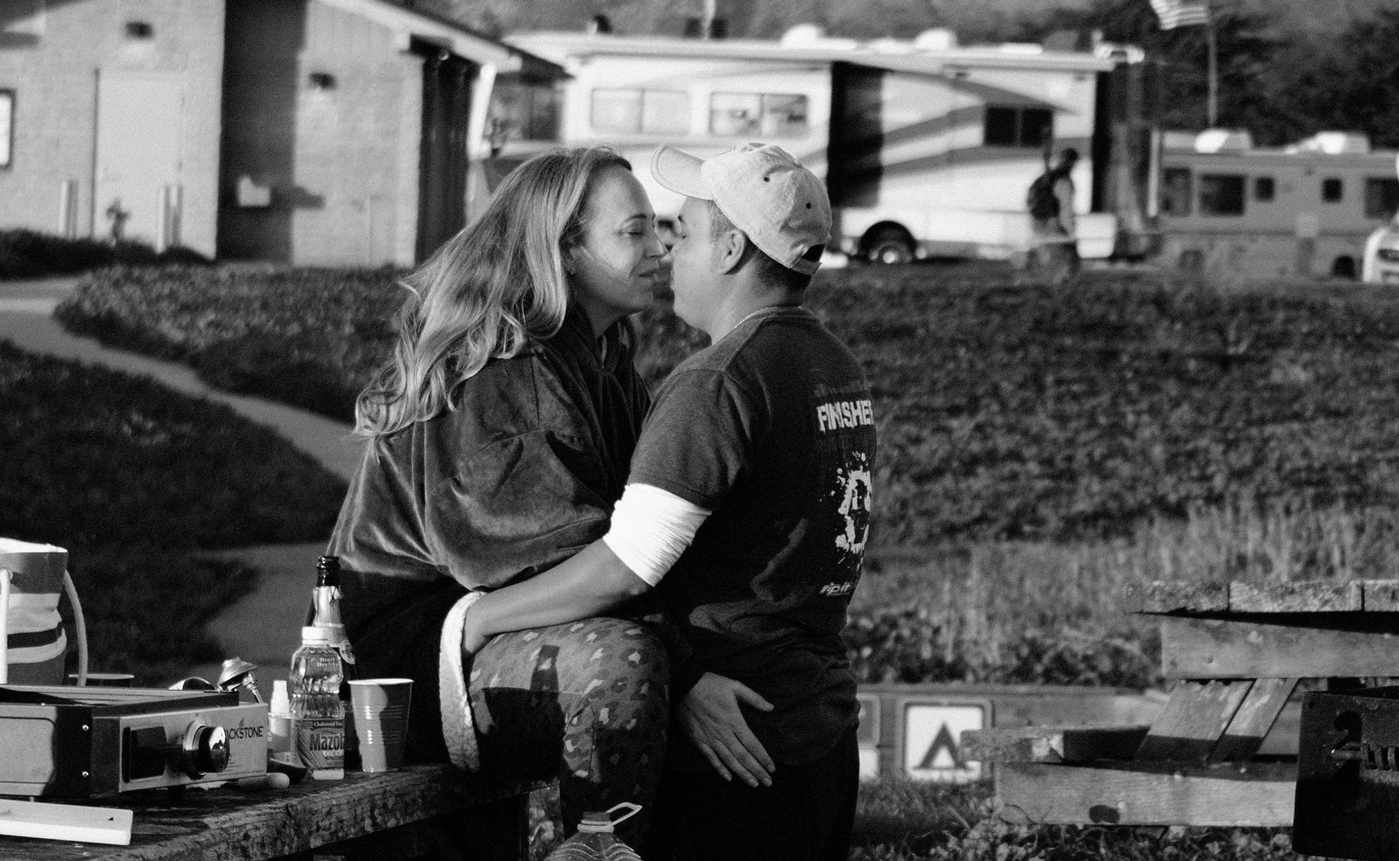 kissing at camping site