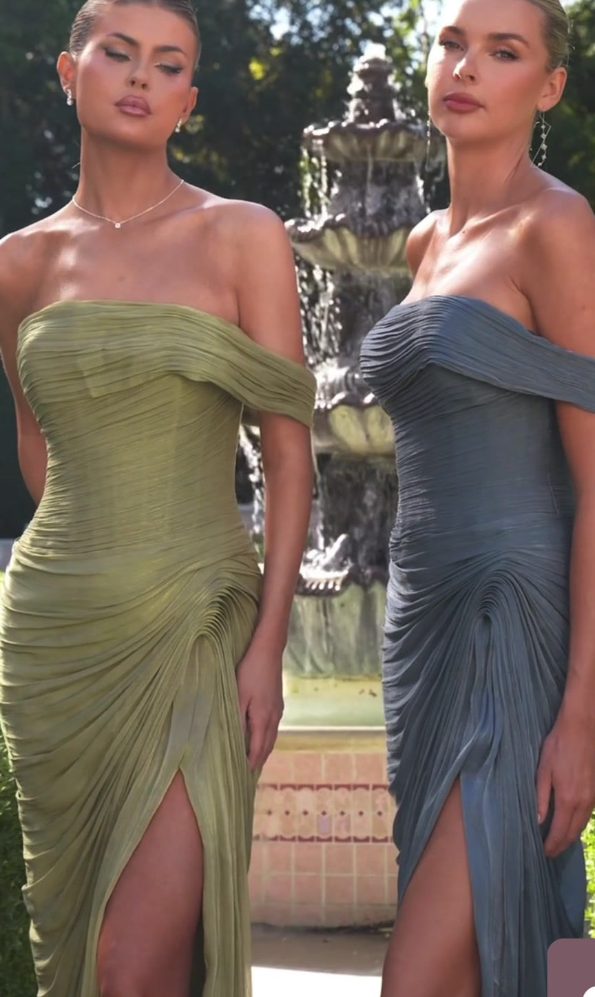 Thumbnail: CD416  Off-shoulder neckline with pleated draping