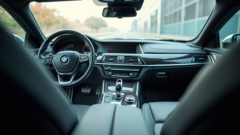 Eye-level view of a luxury car interior being steam cleaned