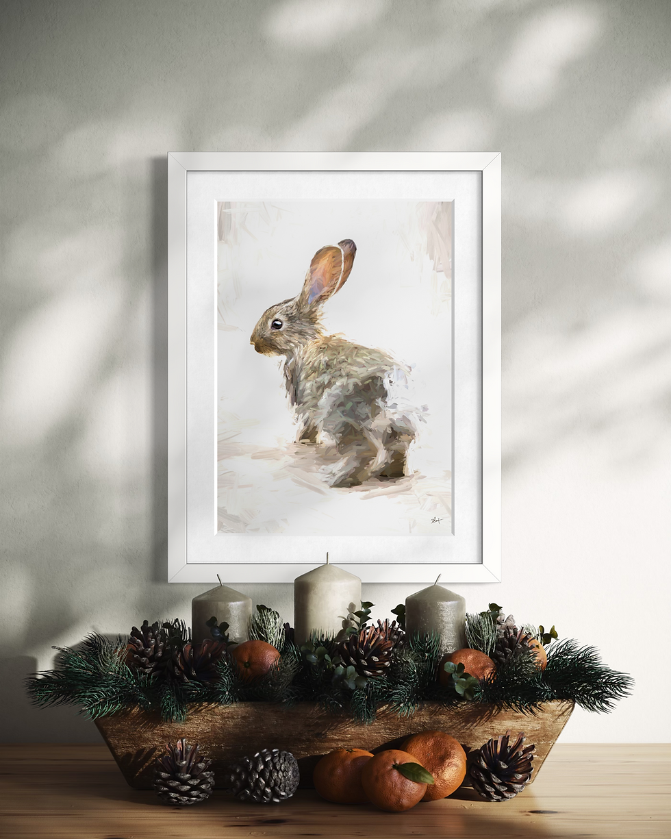Thumbnail: framed rabbit artwork white frame