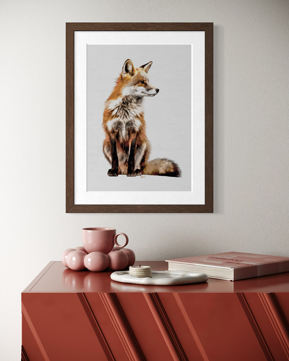 Thumbnail: Framed Red Fox artwork natural frame