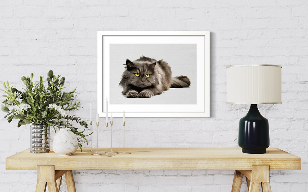Thumbnail: Framed Persian Cat artwork white frame