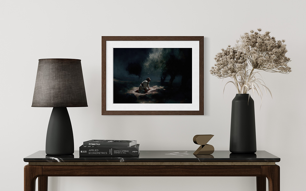 Thumbnail: framed Jesus artwork agony in the garden natural frame