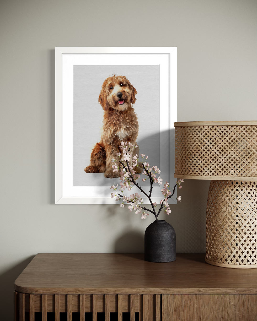 Thumbnail: Framed Goldendoodle artwork white frame