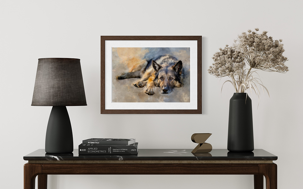 Thumbnail: Framed German Shepherd artwork natural frame