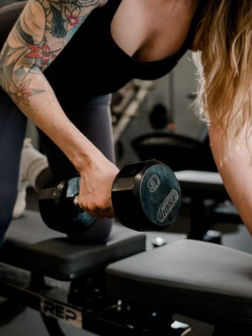 free weights on bench