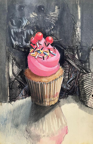Bizarre Still Life Painting Pink Muffins Barbie by Mazen Boukai